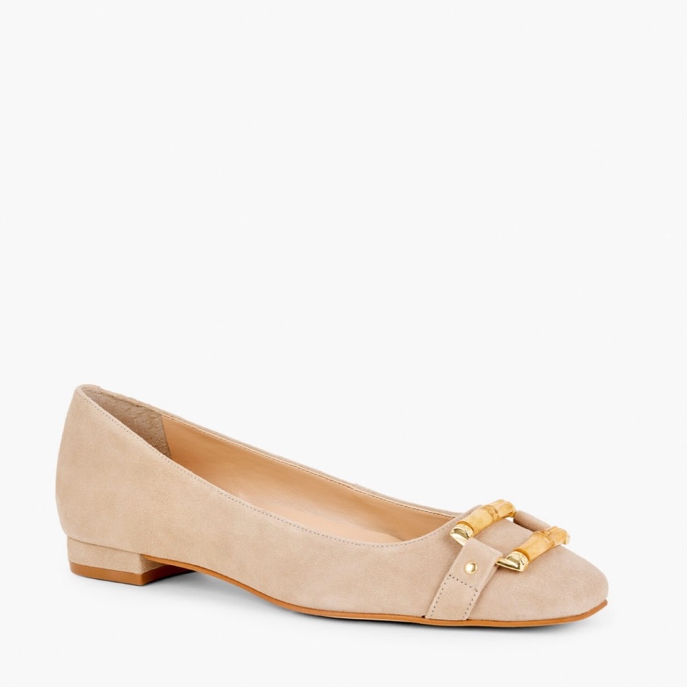 NWT Talbots Sutton Bamboo Buckle Nude Suede Flats